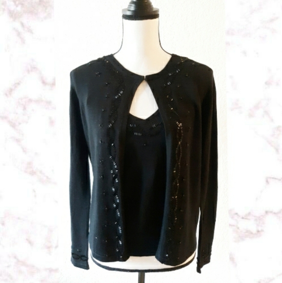 Grace Knitwear Sweaters - VTG Silk Hand Beaded Cardigan & Top Set